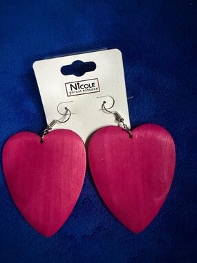 Nicole Hot Pink Heart Drop Earrings